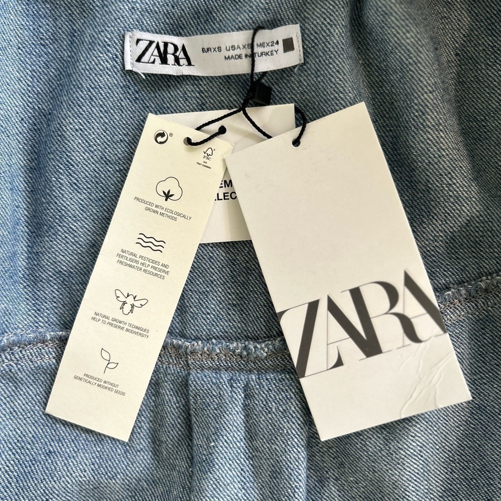 Zara Blue Denim Small Shacket Shirt Jacket Long Sleeve Snap Pockets Women’s NEW - Picture 7 of 10